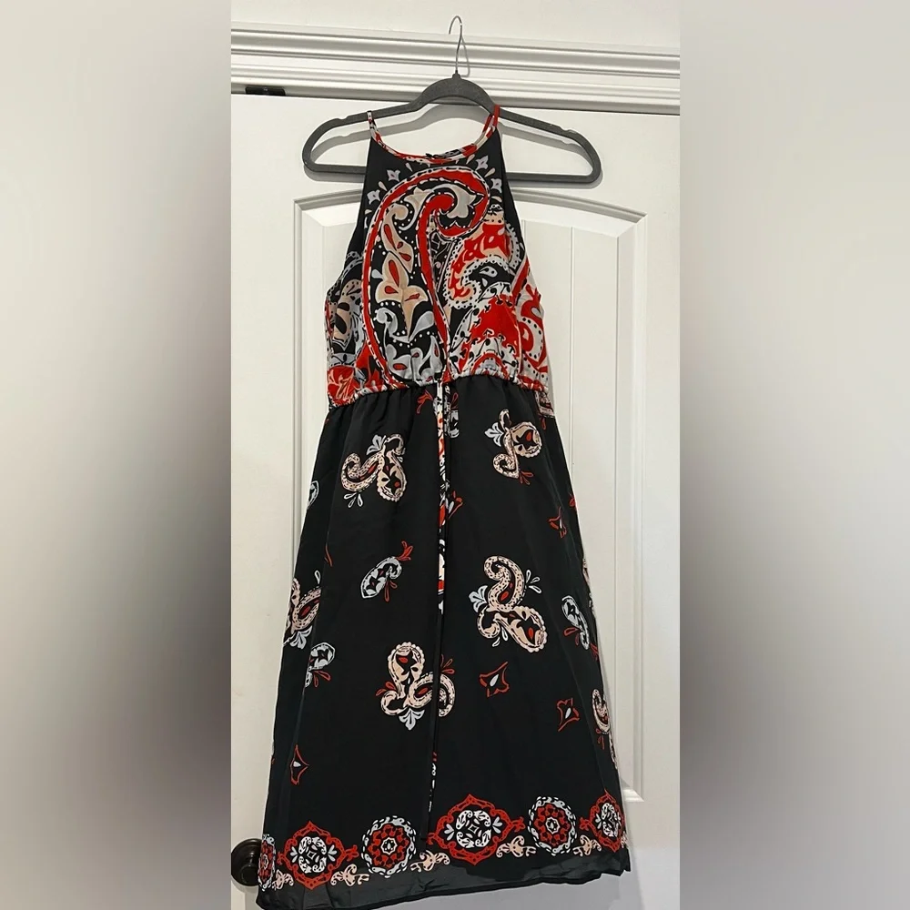 LOFT Black Red and Cream Paisley Halter Midi Dress - Picture 5 of 9
